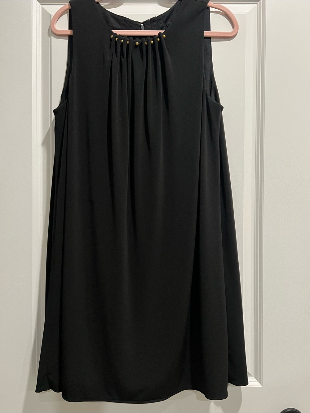 Tahari Black Sleeveless Pleated Neckline Dress